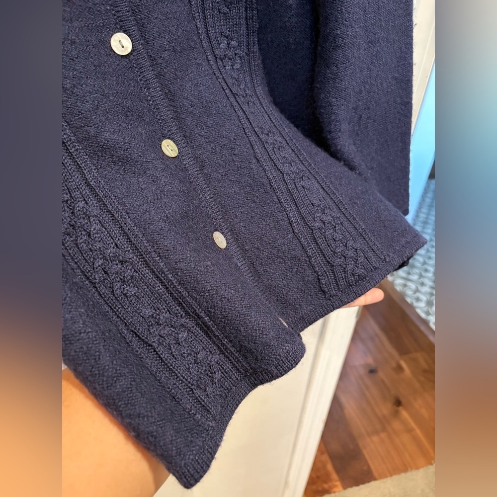 Karen Scott Australian Wool Waist Length Navy Blue Cardigan Women’s Size Pet L - Picture 10 of 13